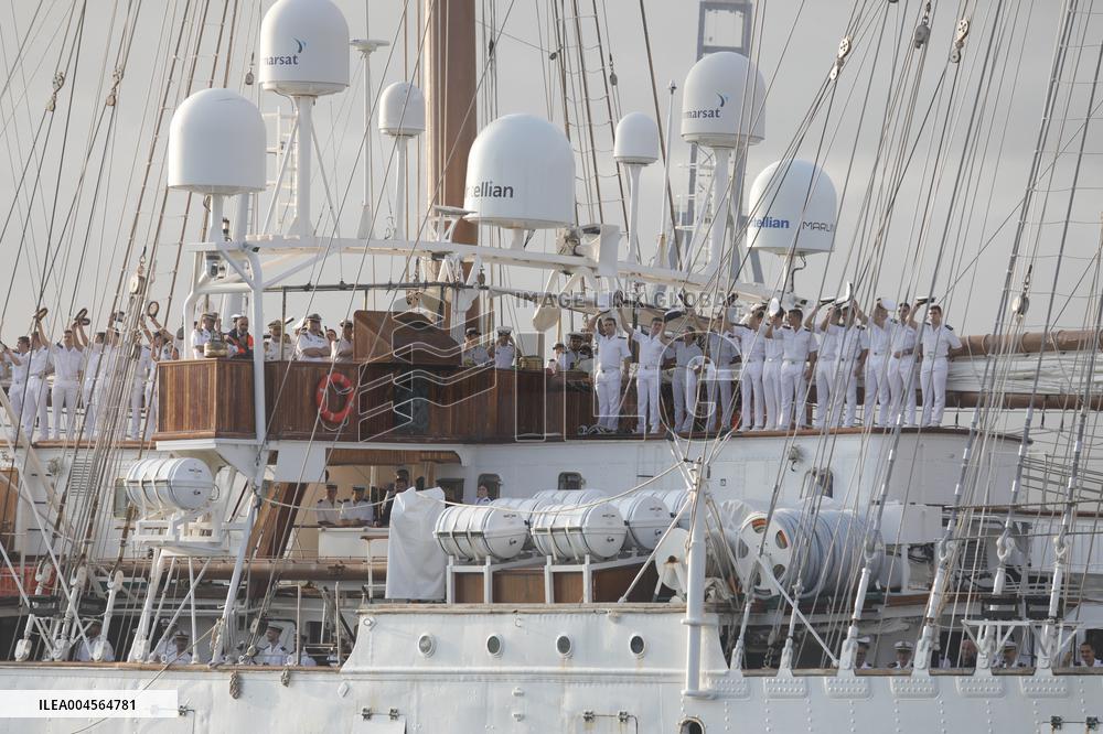 Princess Leonor Arriving To Gijon On Board Juan Sebastian Elcano
