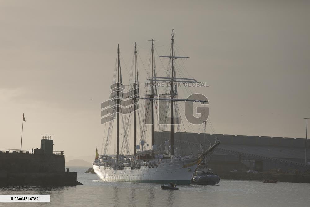 Princess Leonor Arriving To Gijon On Board Juan Sebastian Elcano
