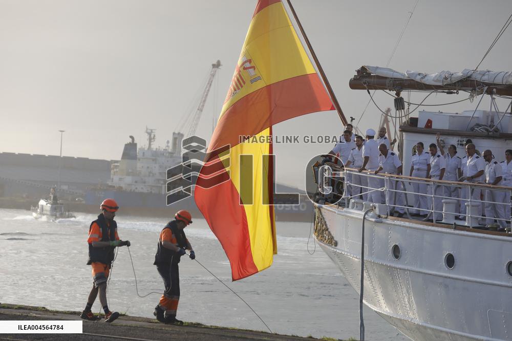 Princess Leonor Arriving To Gijon On Board Juan Sebastian Elcano