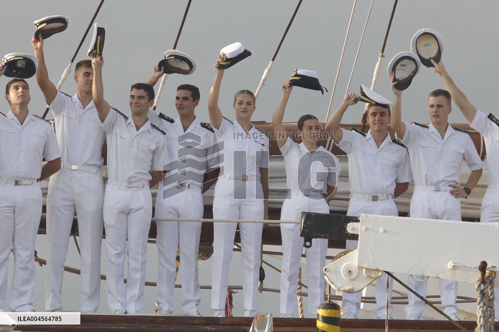 Princess Leonor Arriving To Gijon On Board Juan Sebastian Elcano