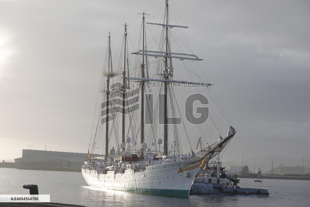 Princess Leonor Arriving To Gijon On Board Juan Sebastian Elcano