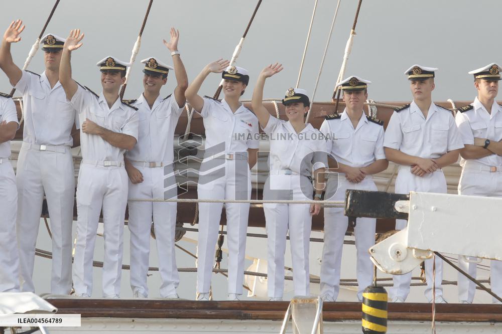 Princess Leonor Arriving To Gijon On Board Juan Sebastian Elcano
