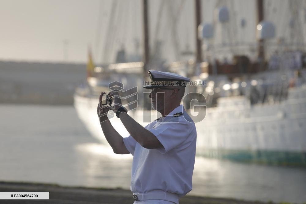 Princess Leonor Arriving To Gijon On Board Juan Sebastian Elcano