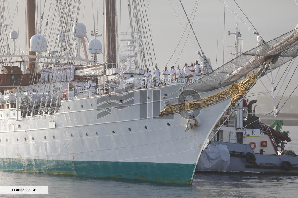 Princess Leonor Arriving To Gijon On Board Juan Sebastian Elcano