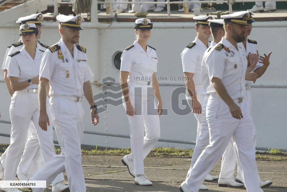 Princess Leonor Arriving To Gijon On Board Juan Sebastian Elcano