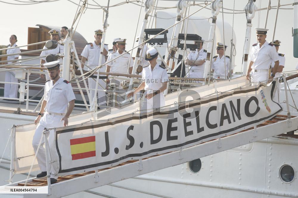 Princess Leonor Arriving To Gijon On Board Juan Sebastian Elcano