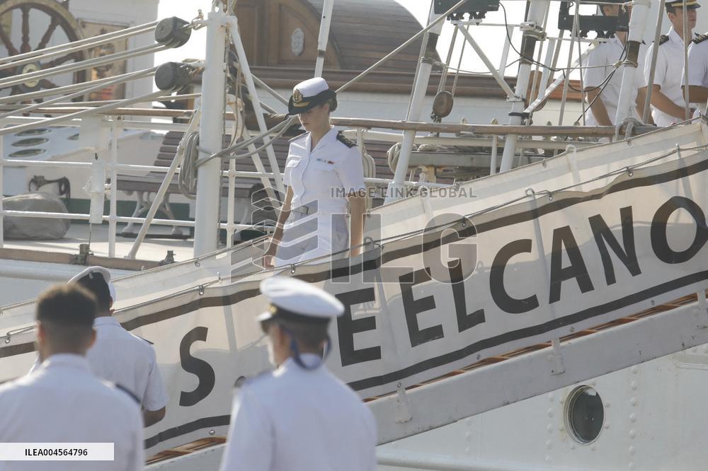 Princess Leonor Arriving To Gijon On Board Juan Sebastian Elcano