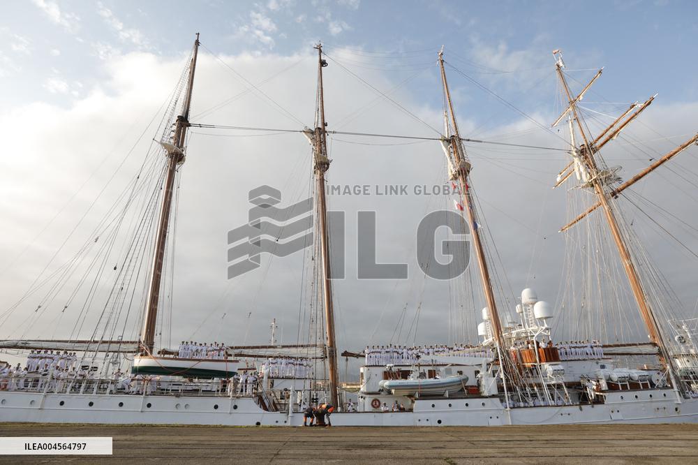 Princess Leonor Arriving To Gijon On Board Juan Sebastian Elcano