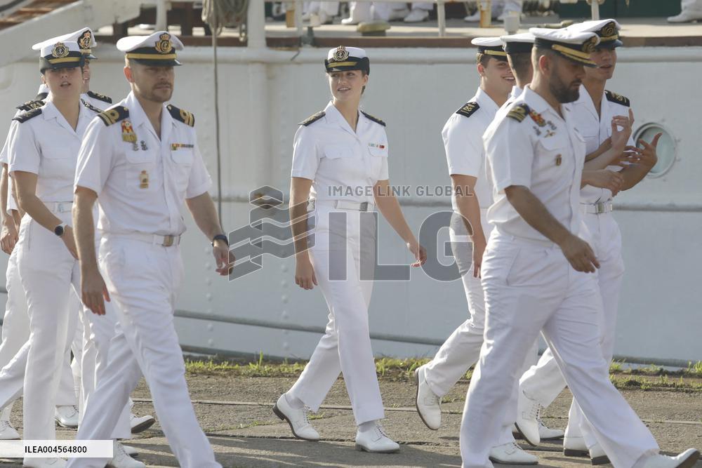 Princess Leonor Arriving To Gijon On Board Juan Sebastian Elcano