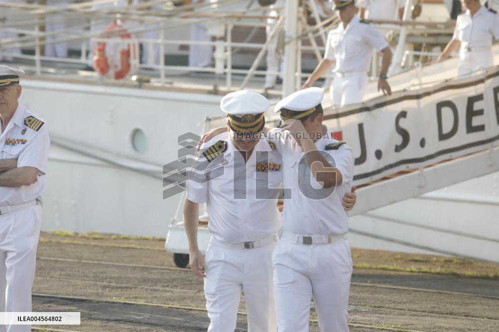 Princess Leonor Arriving To Gijon On Board Juan Sebastian Elcano