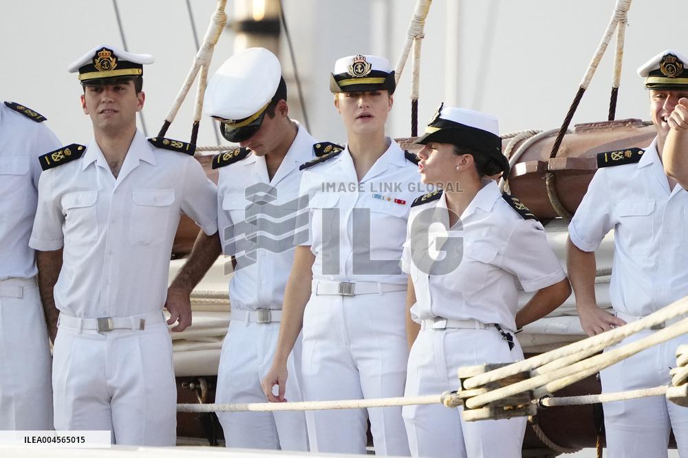 Crown Princess Leonor arrives to Gijon onboard of Juan Sebastian de Elcano