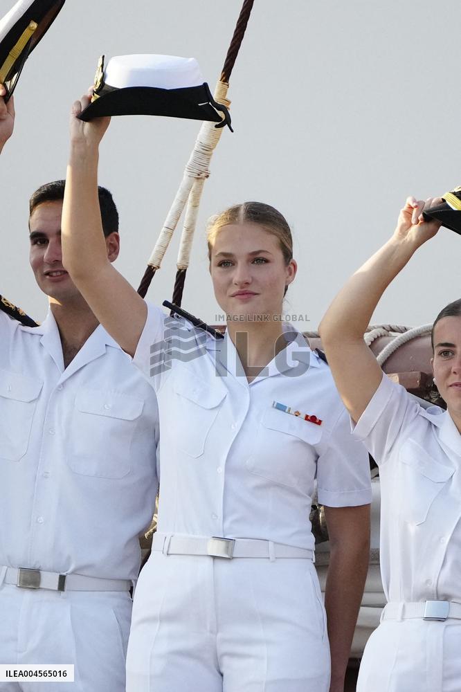 Crown Princess Leonor arrives to Gijon onboard of Juan Sebastian de Elcano
