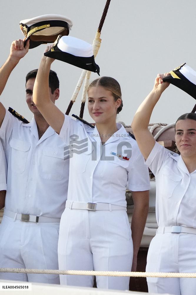 Crown Princess Leonor arrives to Gijon onboard of Juan Sebastian de Elcano