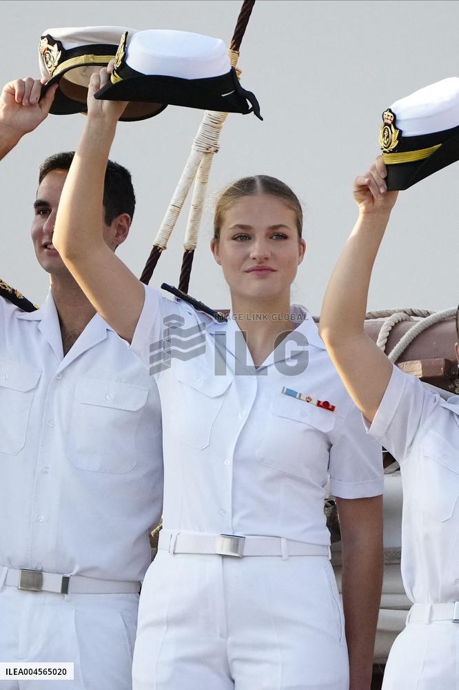 Crown Princess Leonor arrives to Gijon onboard of Juan Sebastian de Elcano