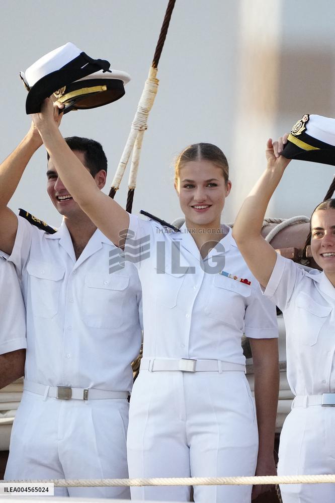 Crown Princess Leonor arrives to Gijon onboard of Juan Sebastian de Elcano