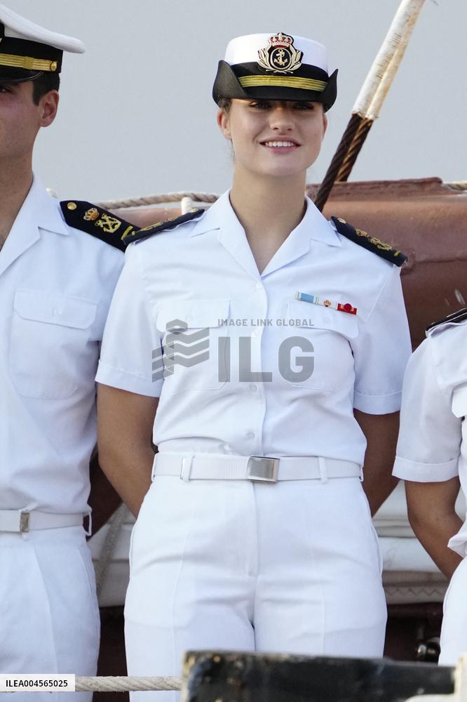Crown Princess Leonor arrives to Gijon onboard of Juan Sebastian de Elcano