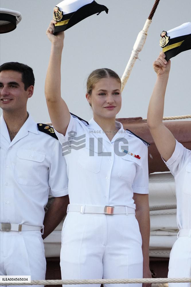 Crown Princess Leonor arrives to Gijon onboard of Juan Sebastian de Elcano