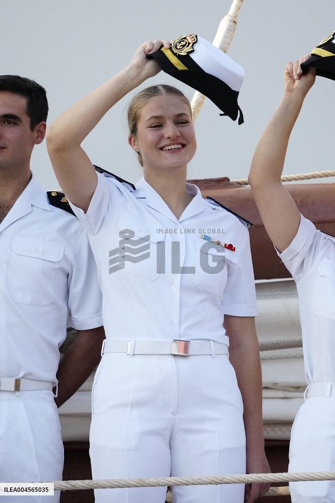 Crown Princess Leonor arrives to Gijon onboard of Juan Sebastian de Elcano