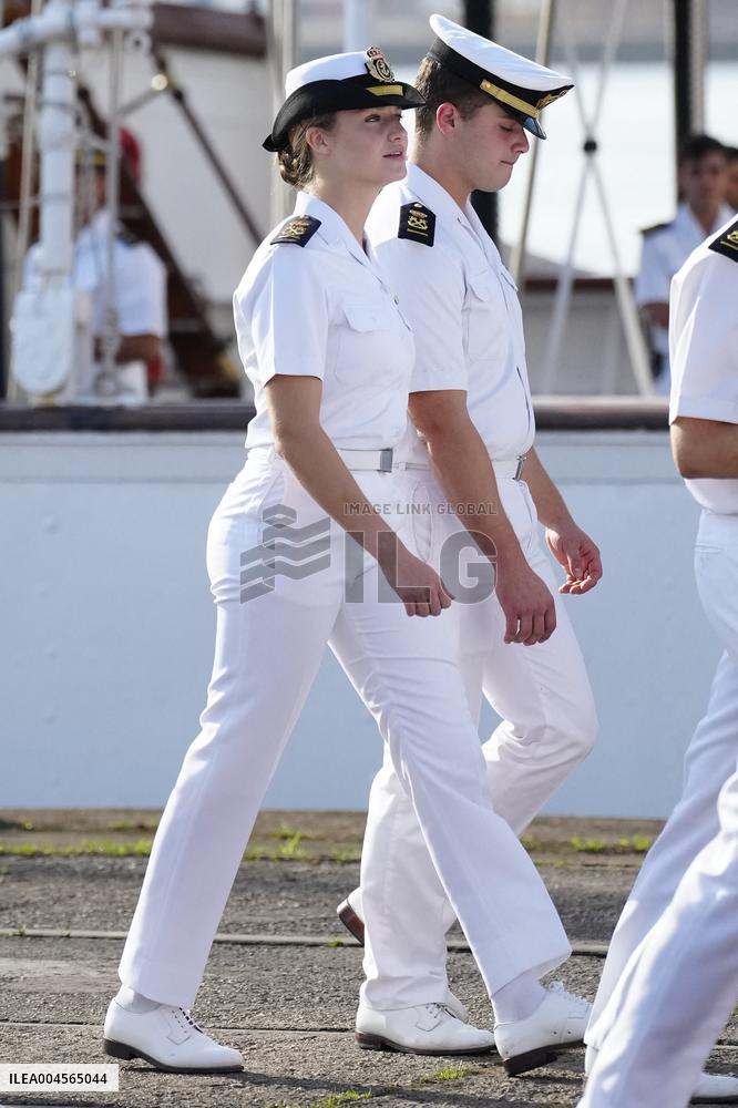 Crown Princess Leonor arrives to Gijon onboard of Juan Sebastian de Elcano