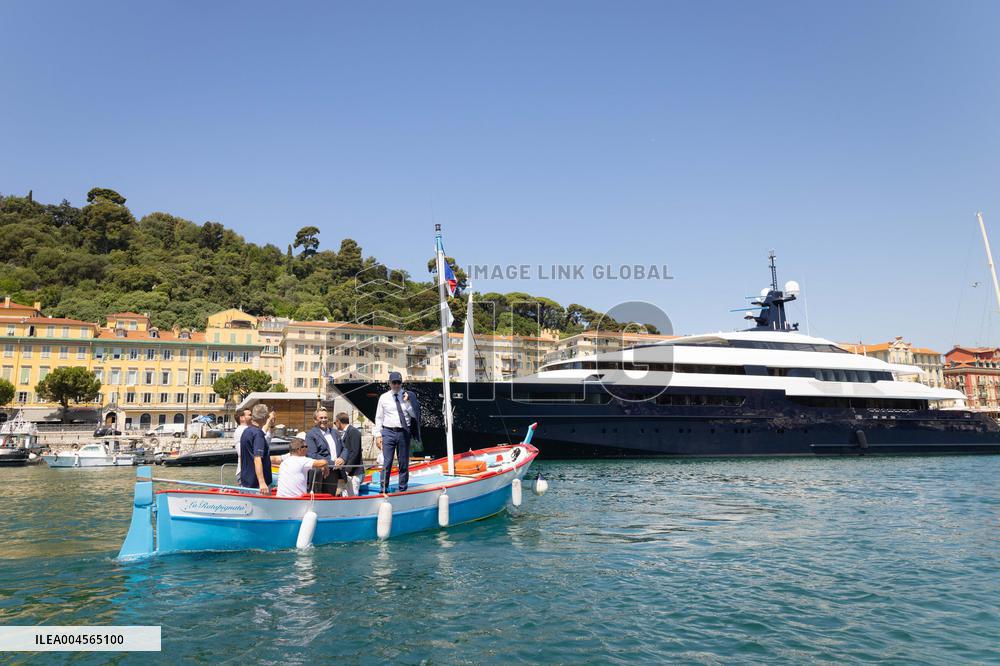 Christian Estrosi On The Electric Boat Shuttle Of The Port Of Nice
