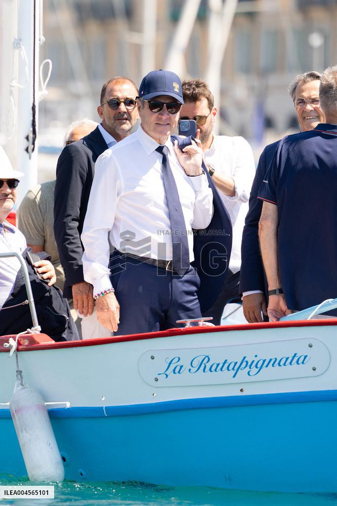 Christian Estrosi On The Electric Boat Shuttle Of The Port Of Nice