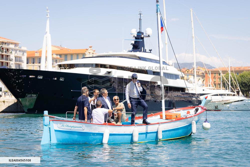 Christian Estrosi On The Electric Boat Shuttle Of The Port Of Nice