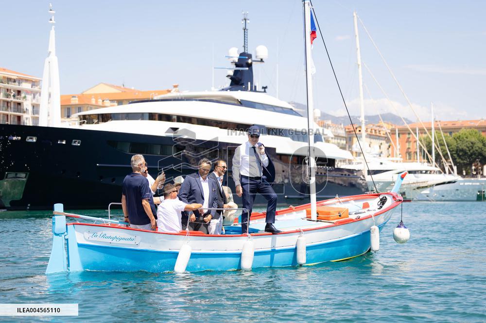 Christian Estrosi On The Electric Boat Shuttle Of The Port Of Nice