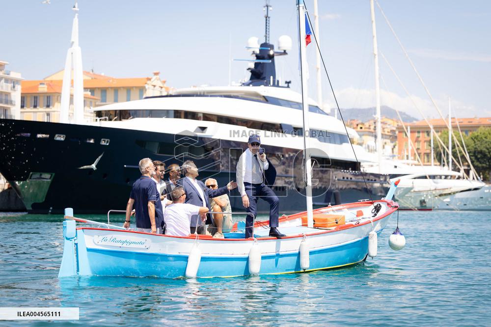 Christian Estrosi On The Electric Boat Shuttle Of The Port Of Nice