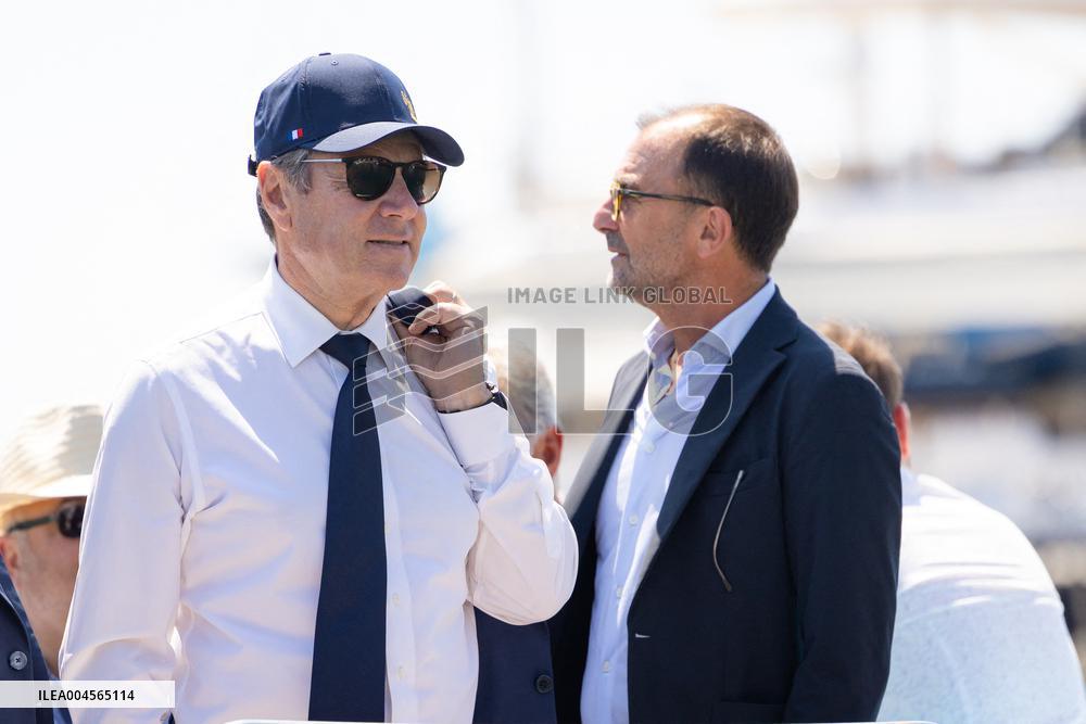 Christian Estrosi On The Electric Boat Shuttle Of The Port Of Nice