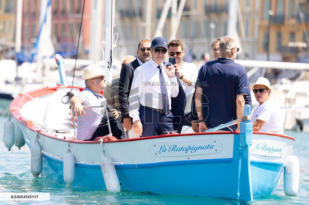Christian Estrosi On The Electric Boat Shuttle Of The Port Of Nice