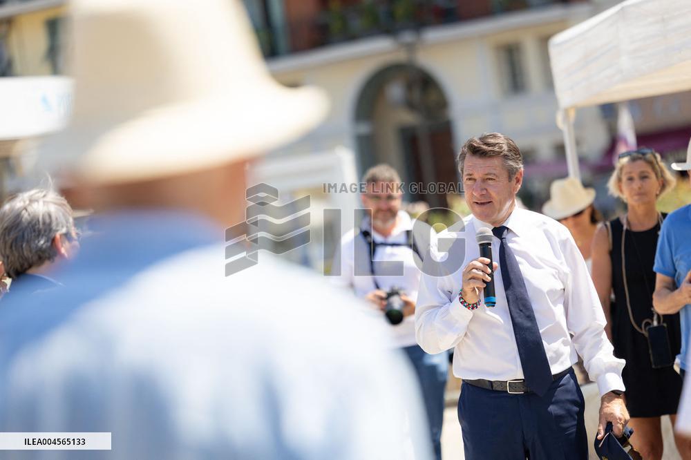 Christian Estrosi On The Electric Boat Shuttle Of The Port Of Nice