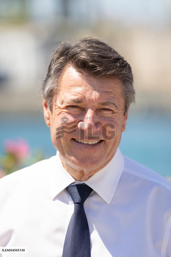 Christian Estrosi On The Electric Boat Shuttle Of The Port Of Nice