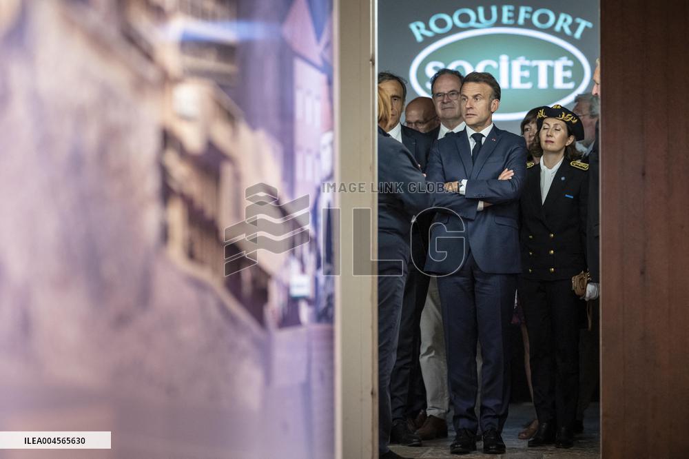 President Macron At cellar of the Roquefort Societe - Roquefort-sur-Soulzon