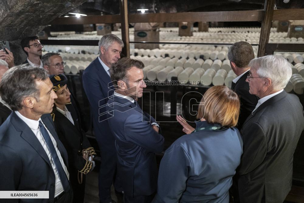 President Macron At cellar of the Roquefort Societe - Roquefort-sur-Soulzon
