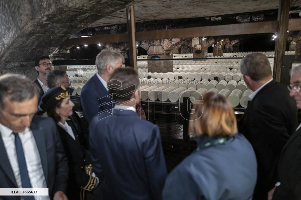 President Macron At cellar of the Roquefort Societe - Roquefort-sur-Soulzon