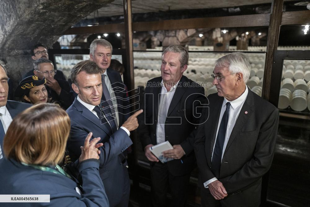 President Macron At cellar of the Roquefort Societe - Roquefort-sur-Soulzon