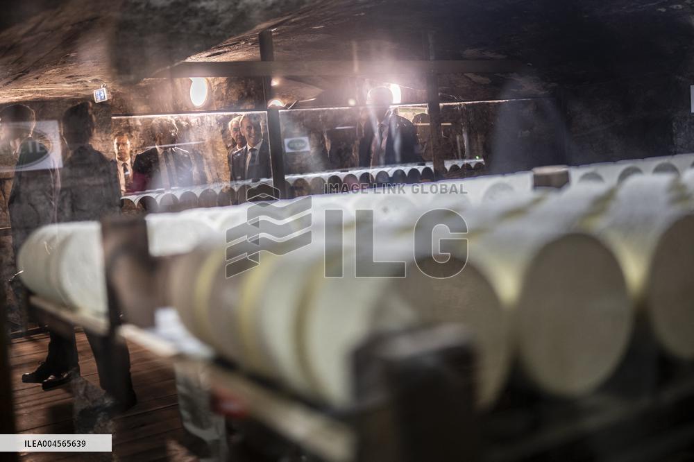 President Macron At cellar of the Roquefort Societe - Roquefort-sur-Soulzon