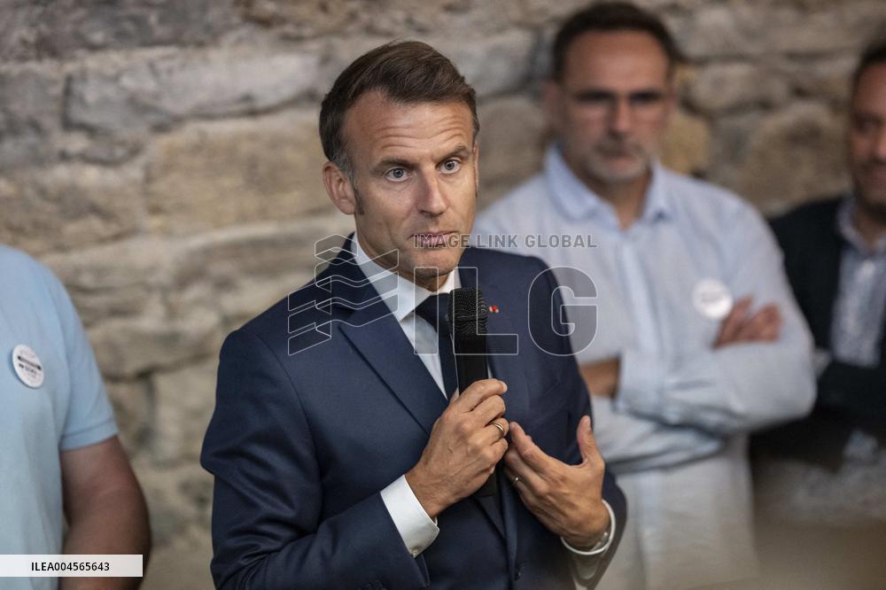 President Macron At cellar of the Roquefort Societe - Roquefort-sur-Soulzon