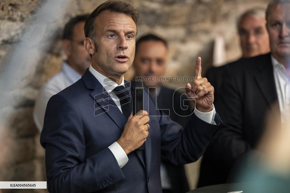 President Macron At cellar of the Roquefort Societe - Roquefort-sur-Soulzon