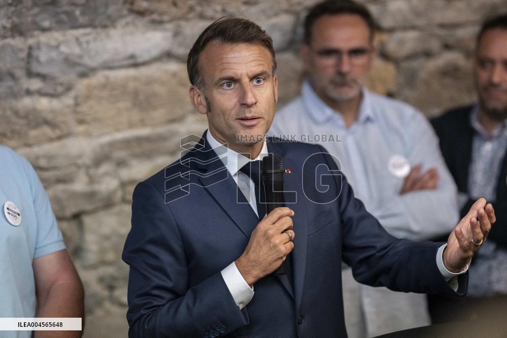 President Macron At cellar of the Roquefort Societe - Roquefort-sur-Soulzon