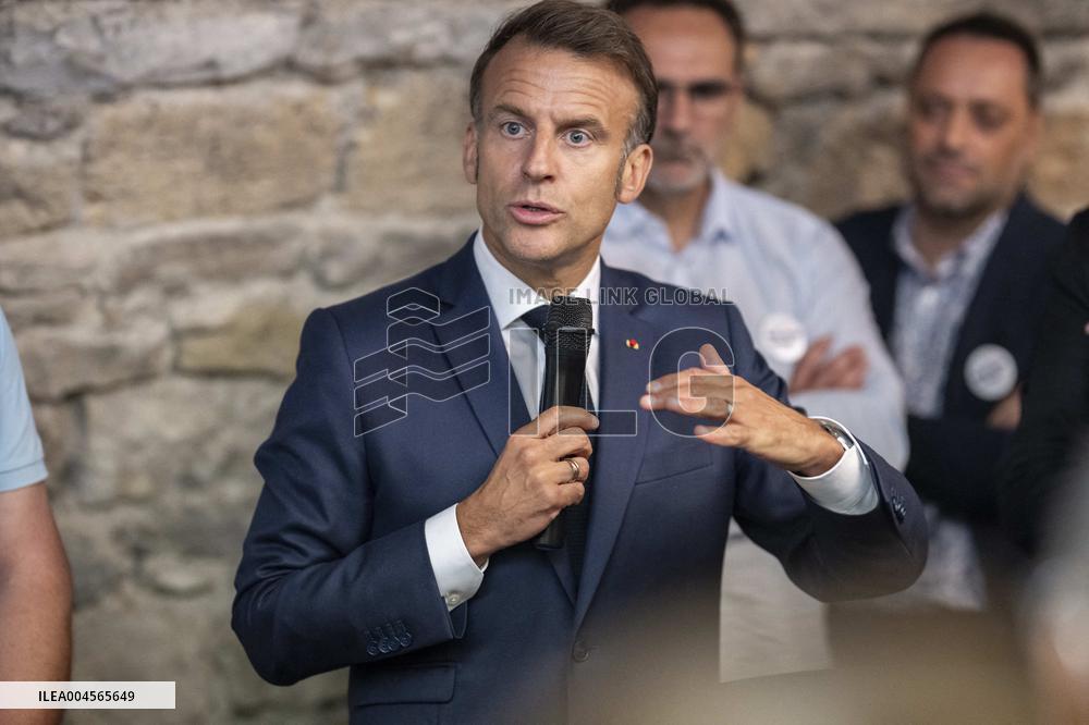 President Macron At cellar of the Roquefort Societe - Roquefort-sur-Soulzon