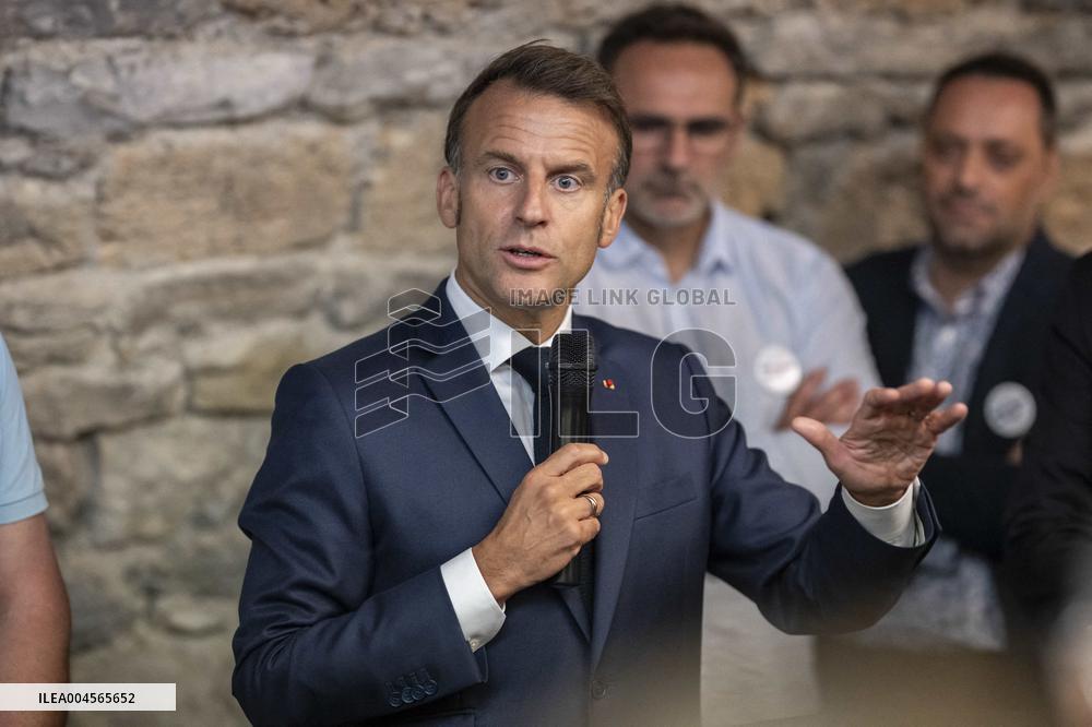 President Macron At cellar of the Roquefort Societe - Roquefort-sur-Soulzon