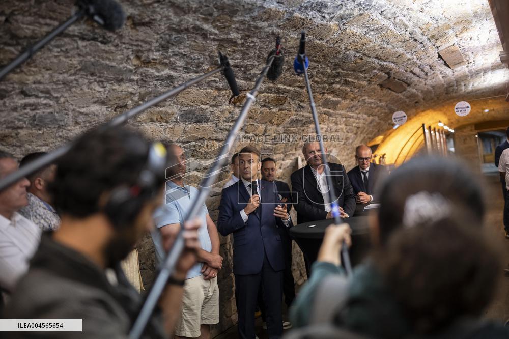 President Macron At cellar of the Roquefort Societe - Roquefort-sur-Soulzon