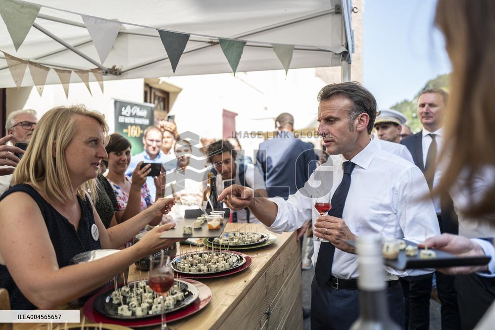 President Macron At cellar of the Roquefort Societe - Roquefort-sur-Soulzon