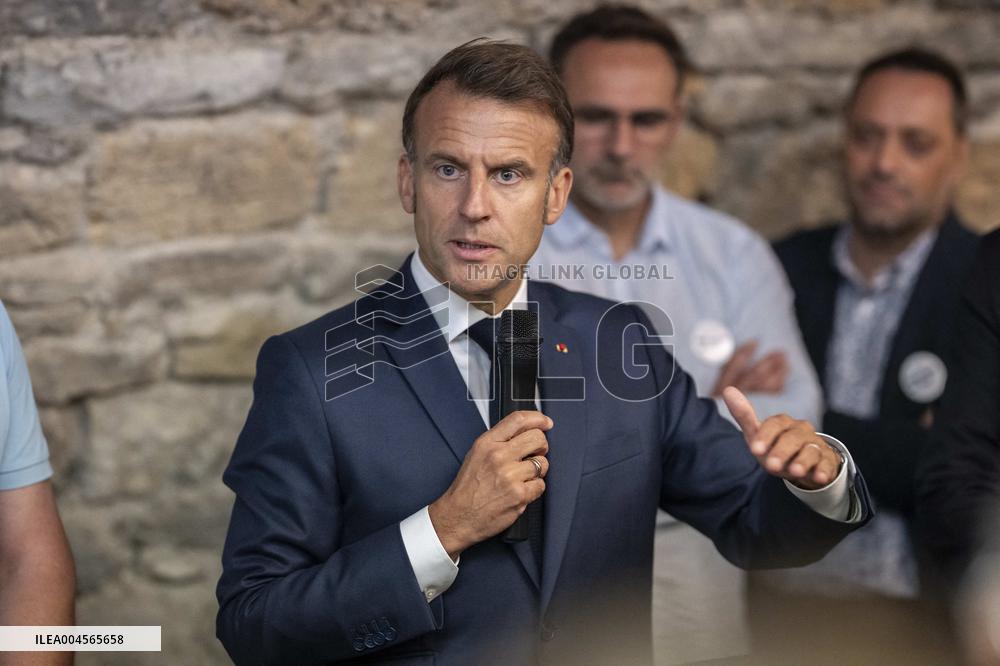 President Macron At cellar of the Roquefort Societe - Roquefort-sur-Soulzon
