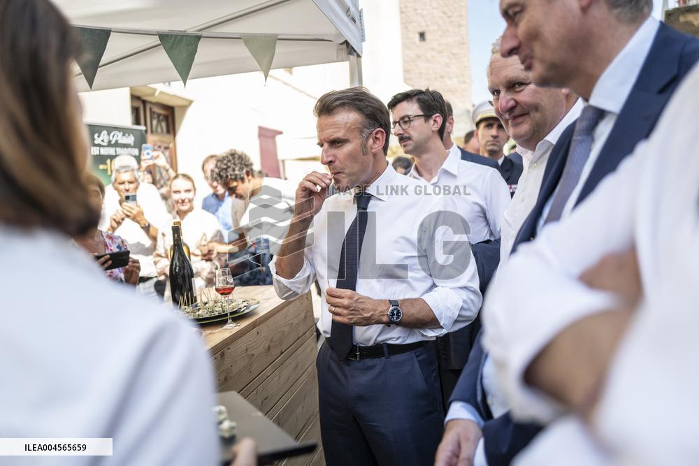 President Macron At cellar of the Roquefort Societe - Roquefort-sur-Soulzon