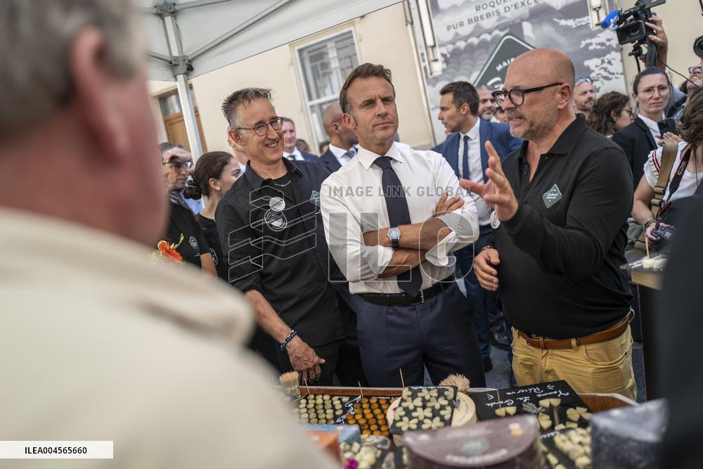 President Macron At cellar of the Roquefort Societe - Roquefort-sur-Soulzon