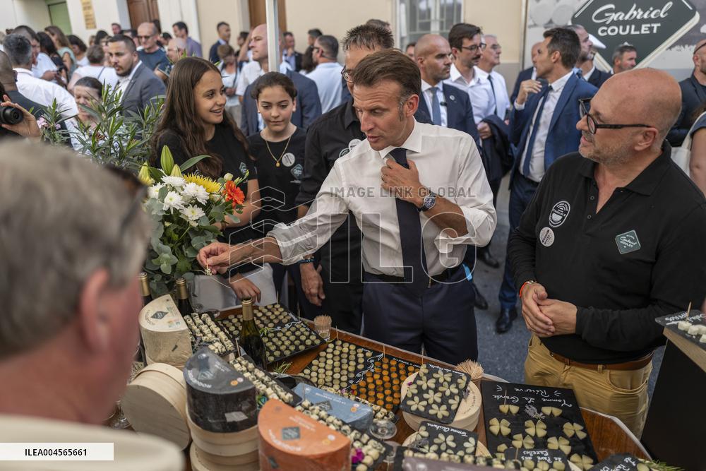 President Macron At cellar of the Roquefort Societe - Roquefort-sur-Soulzon