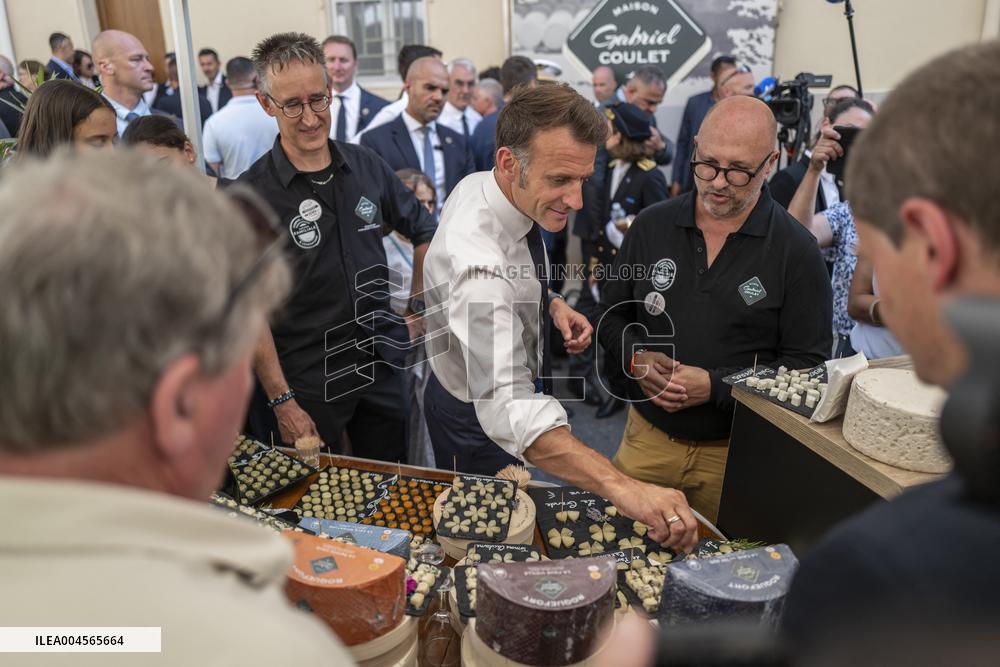 President Macron At cellar of the Roquefort Societe - Roquefort-sur-Soulzon