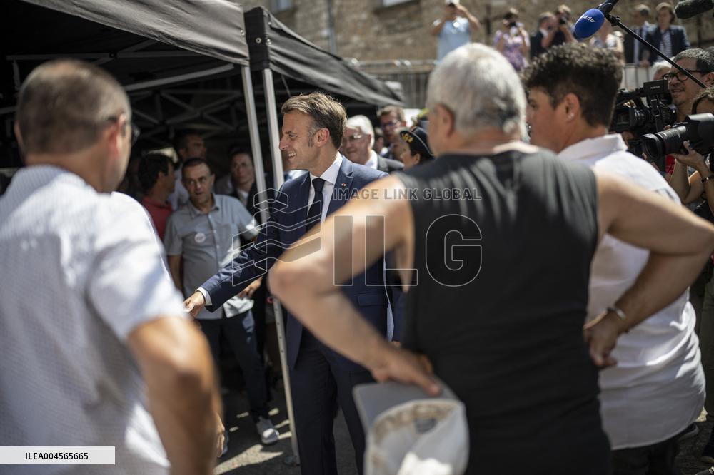 President Macron At cellar of the Roquefort Societe - Roquefort-sur-Soulzon